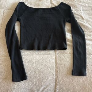 Black Brandy Melville Ribbed Off The Shoulder Long Sleeve Top